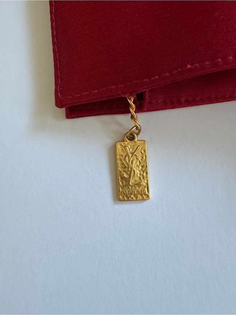 YSL Yves Saint Laurent Red Satin Cosmetic Pouch Bag with Gold Zipper